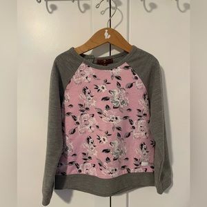 7 FOR ALL MANKIND Jumper Pullover Sweater Grey  Pink Floral Buttons Girl’s 4T